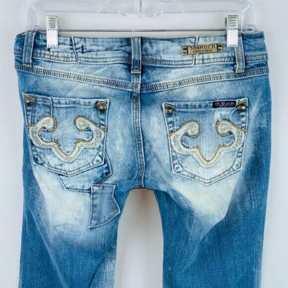 ReRock Express Jeans Womens Artsy Unique Bleached Acid Wash Bootcut 4 - Picture 8 of 12
